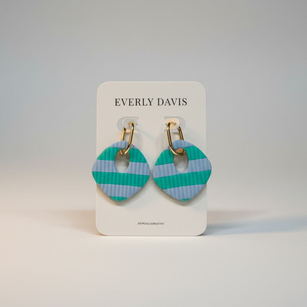 Teal + Blue Striped Earrings