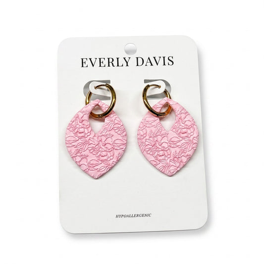 Everly Davis Charlee textured pink clay earrings with gold hoops. Lightweight and hypoallergenic.