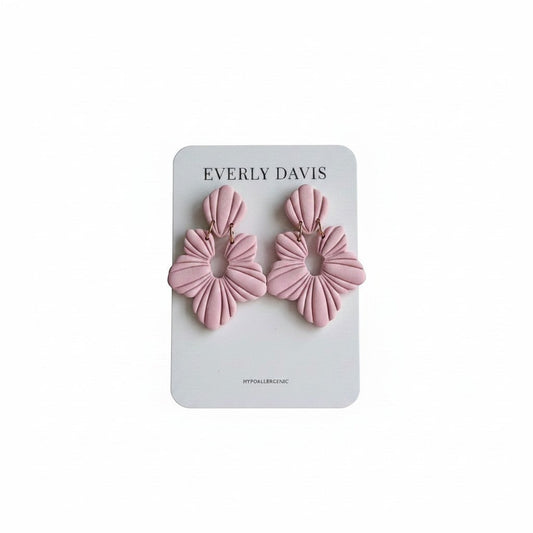 Everly Davis dusty rose polymer clay sculptural floral statement earrings with hypoallergenic posts.