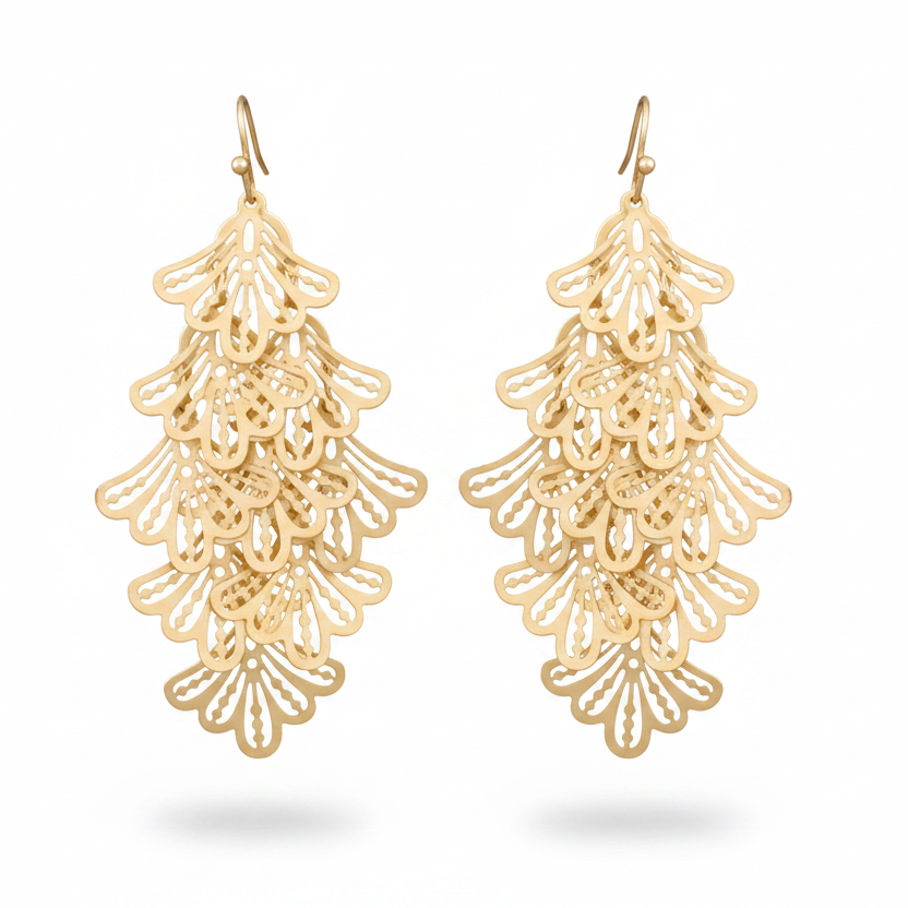 Filigree Leaf Chandelier Earrings